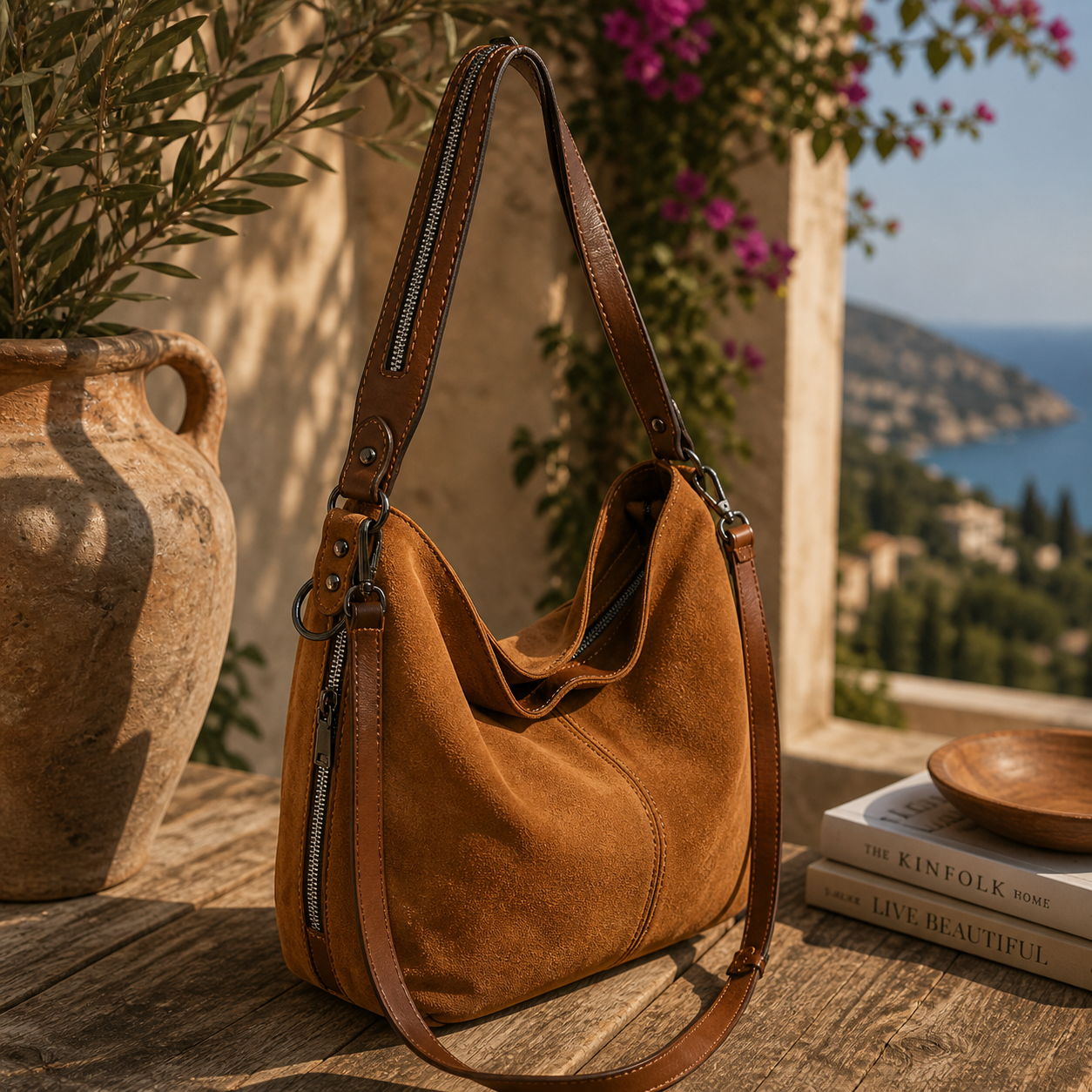 Sellona Bag Camel Suede Hobo Shoulder Bag – Turkish Design
