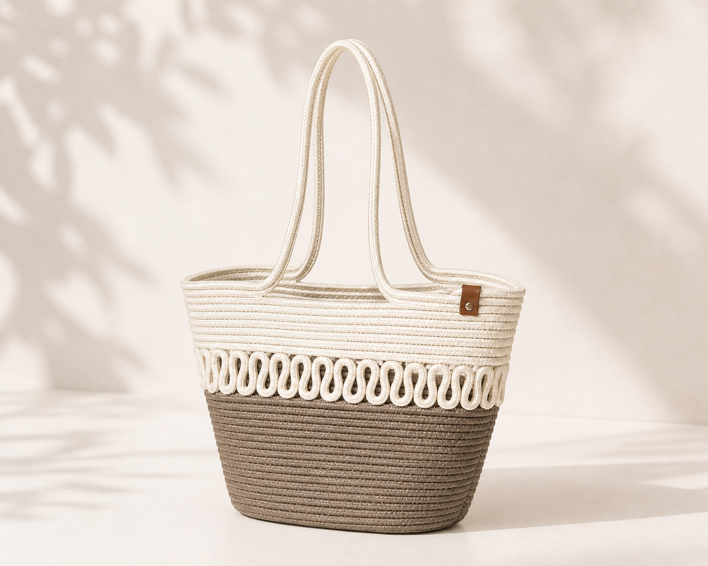 Vienca Two-Tone Woven Tote Bag – Elegant Spacious Everyday Handbag