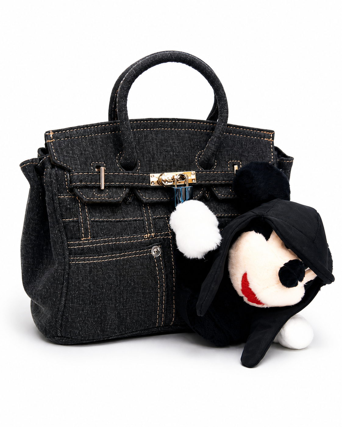 Vienca Black Denim Luxury Handbag – Elegant Structured Everyday Tote