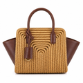 Vienca Woven Straw Luxury Tote Bag – Elegant Brown Leather Summer Handbag