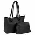 Vienca Black Vegan Leather Handbag Set – Elegant Everyday Shoulder Bag with Matching Pouch
