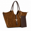 Vienca Brown Suede Luxury Handbag Set – Elegant Everyday Shoulder Bag with Matching Wallet