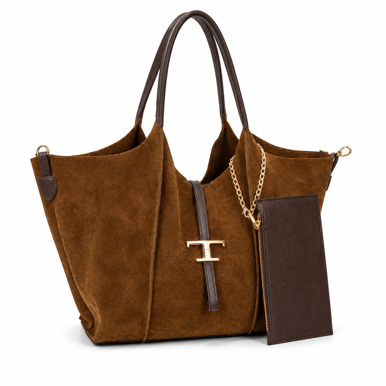 Vienca Brown Suede Luxury Handbag Set – Elegant Everyday Shoulder Bag with Matching Wallet