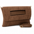 Vienca Brown Woven Crossbody Clutch Bag – Elegant Minimalist Evening Handbag