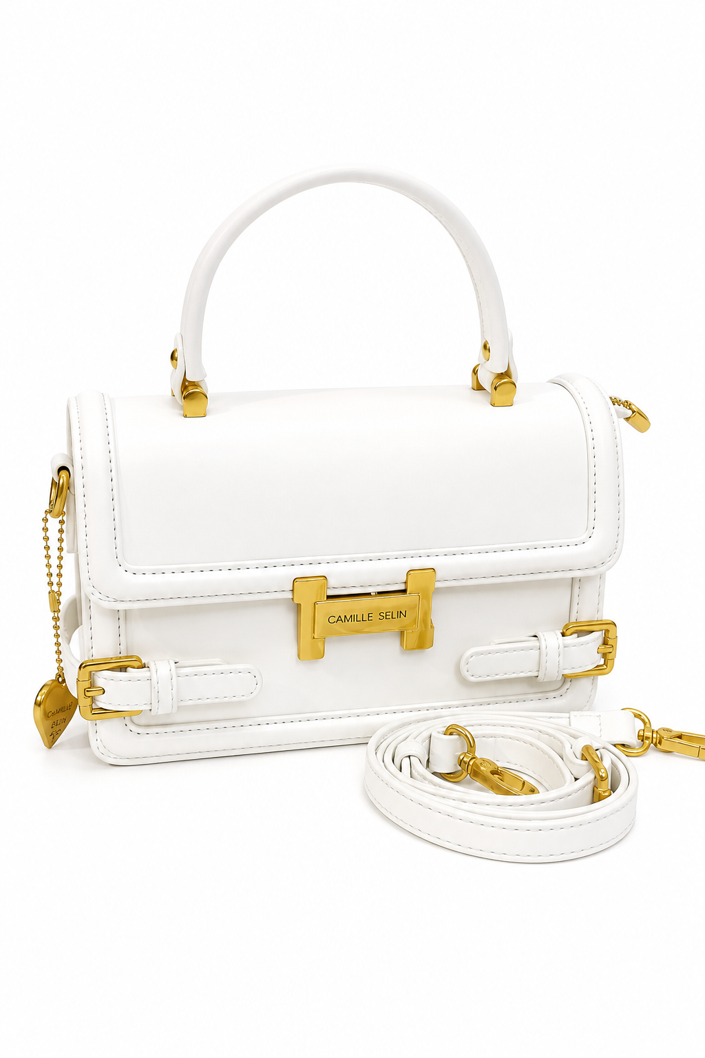 Vienca White Luxury Top Handle Bag – Elegant Designer Crossbody Handbag
