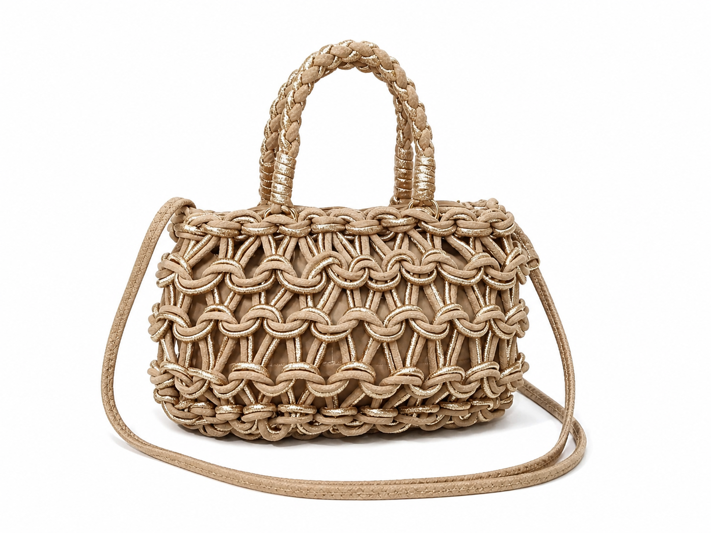 Vienca Beige Woven Luxury Handbag – Elegant Boho Crossbody Bag