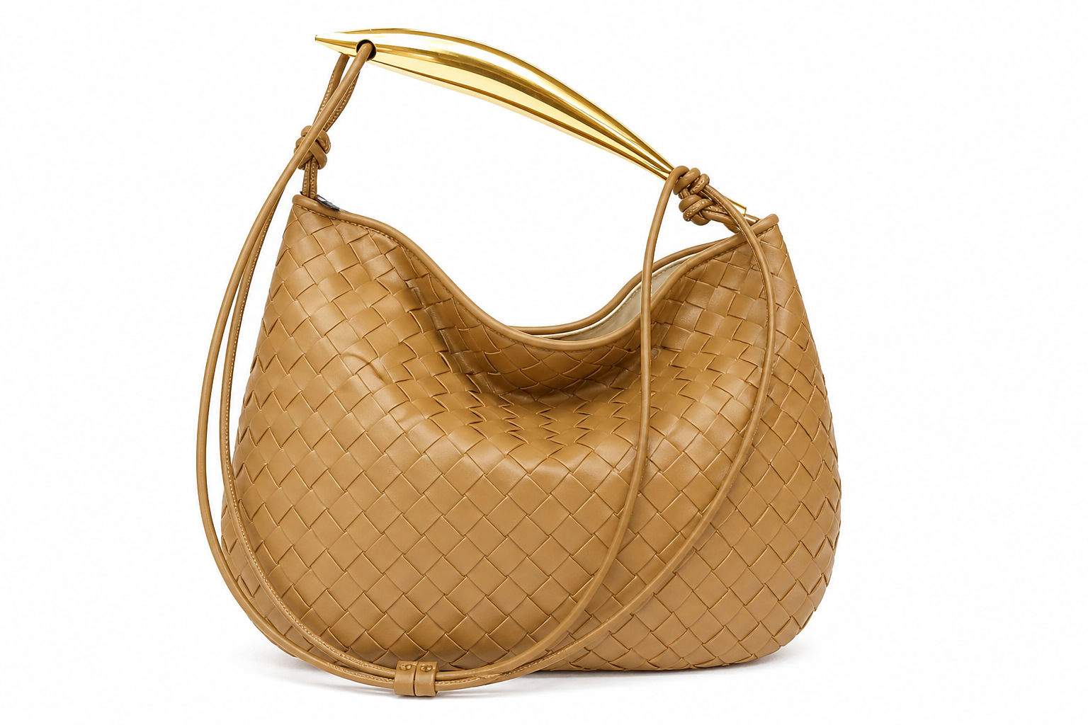 Vienca Camel Woven Luxury Hobo Bag – Elegant Modern Designer Handbag
