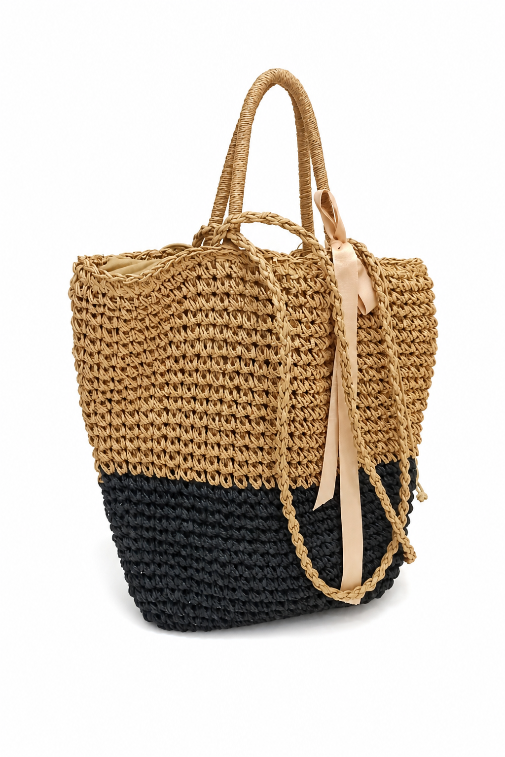 Vienca Two-Tone Woven Luxury Tote – Elegant Boho Everyday Handbag