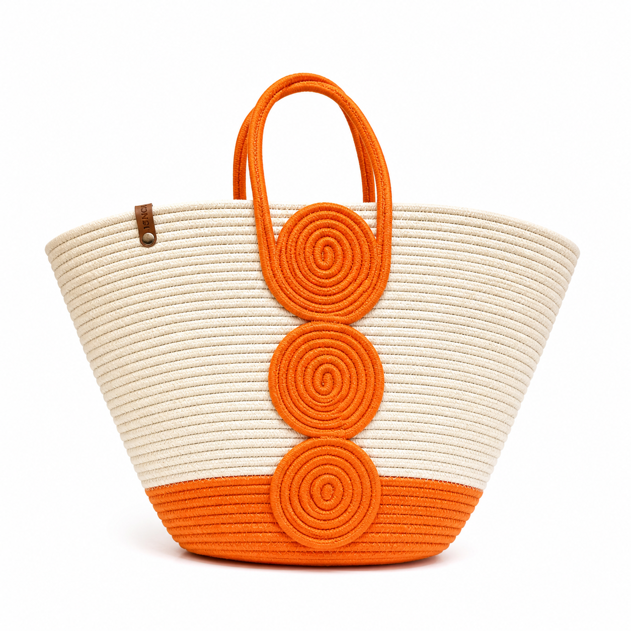 Vienca Orange Spiral Woven Luxury Tote – Chic Summer Resort Handbag