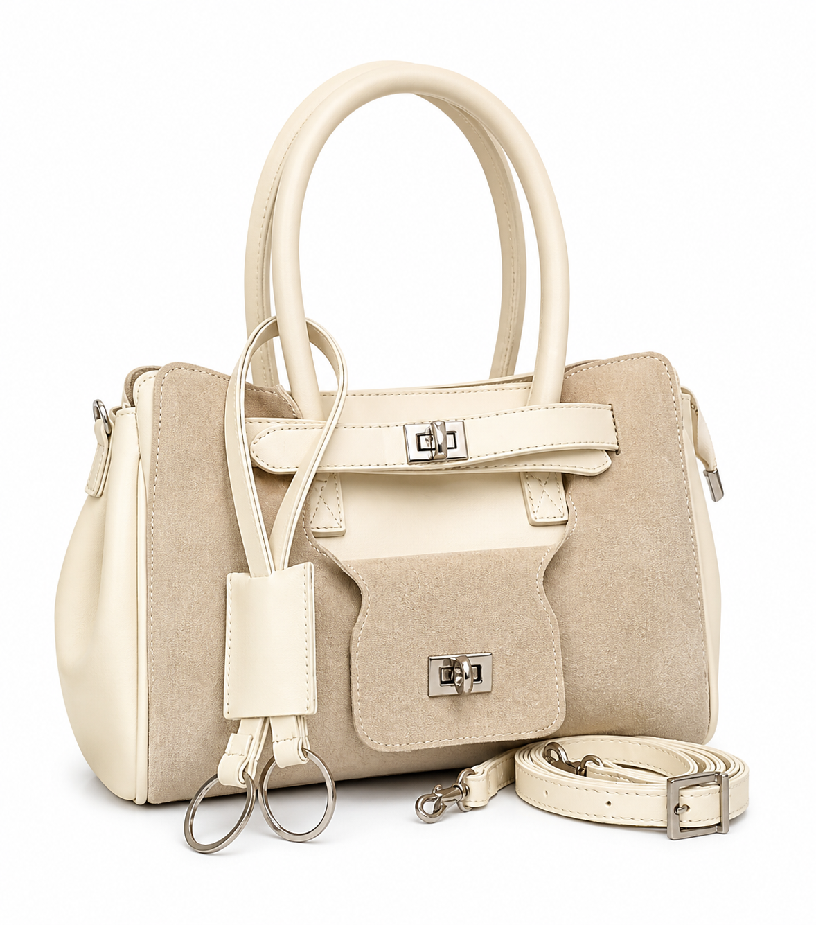 Vienca Ivory Beige Luxe Satchel – Elegant Designer Statement Handbag