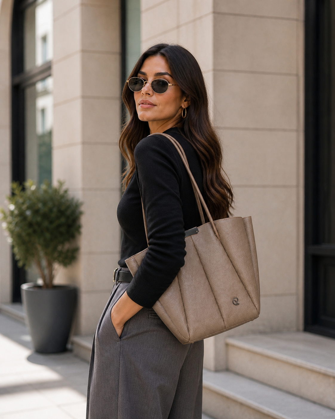 Vienca Taupe Sculpted Carryall – Modern Turkish Designer Tote