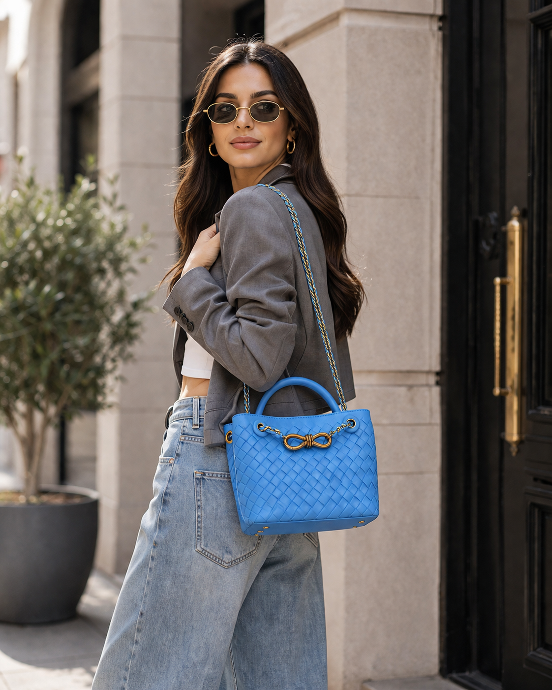 Vienca Azure Woven Chain Tote – Bold Turkish Luxury Handbag