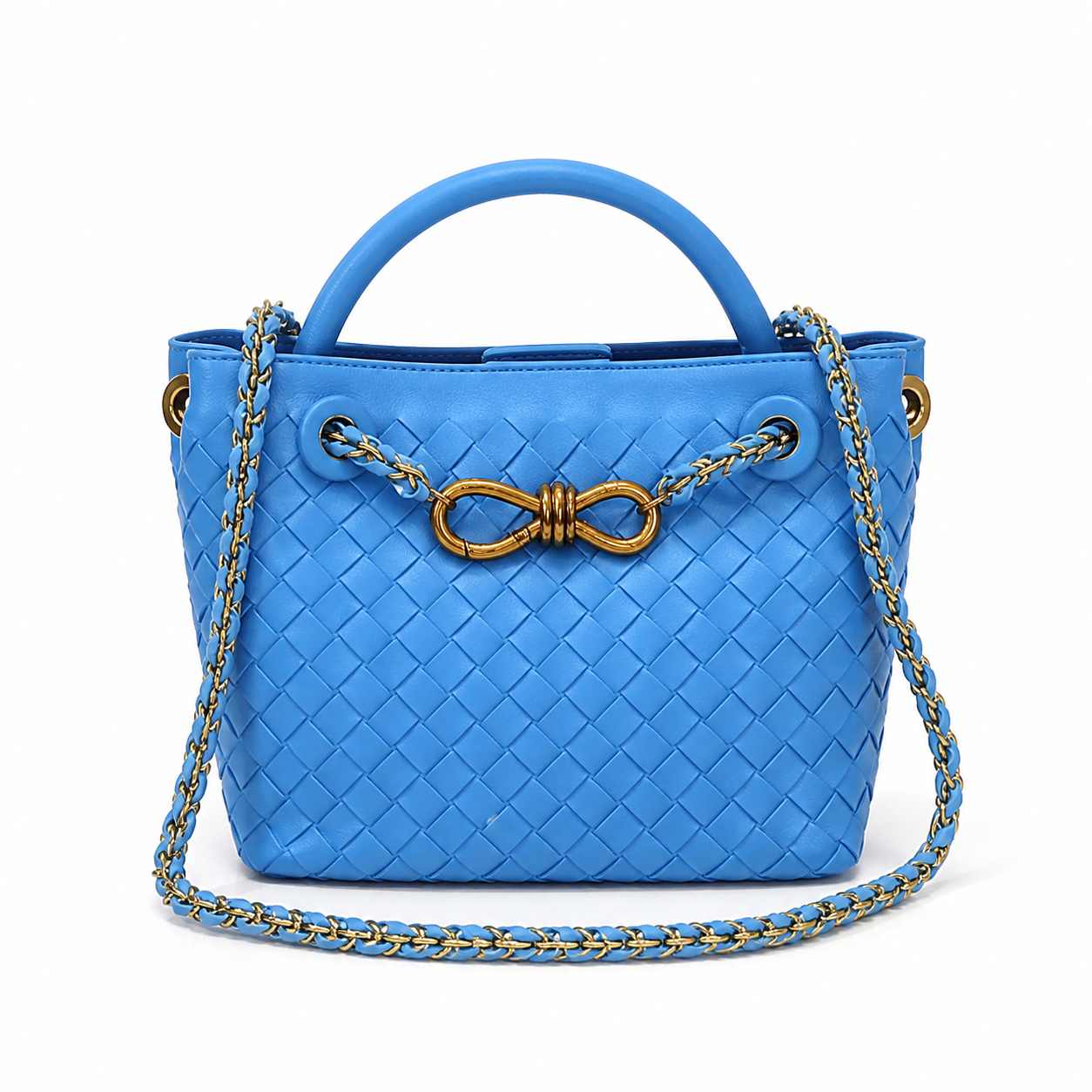 Vienca Azure Woven Chain Tote – Bold Turkish Luxury Handbag