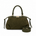 Vienca Olive Luxe Suede Boston Bag – Modern Turkish Designer Carryall