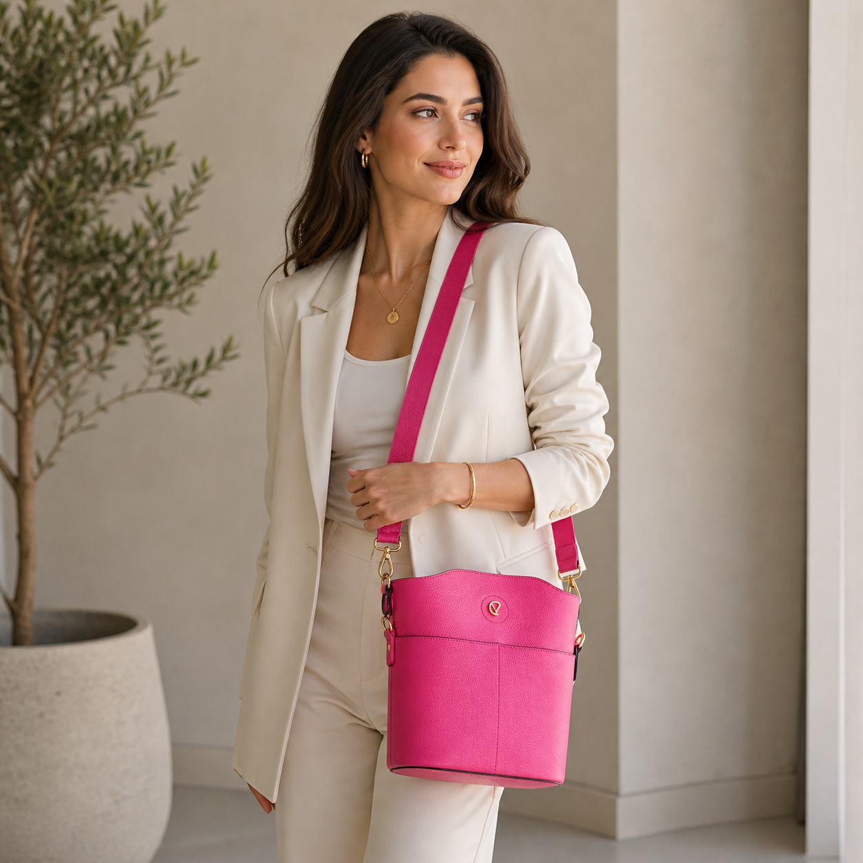 Vienca Fuchsia Luxe Bucket Crossbody – Bold Turkish Designer Bag