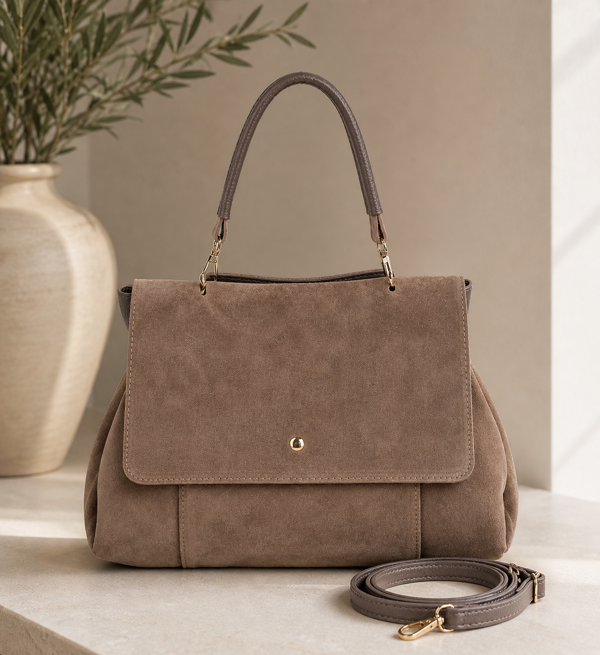 Vienca Taupe Premium Luxe Tote – Elegant Turkish Designer Handbag