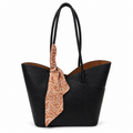 Vienca Noir Luxe Tote with Signature Scarf – Elegant Turkish Designer Shoulder Bag
