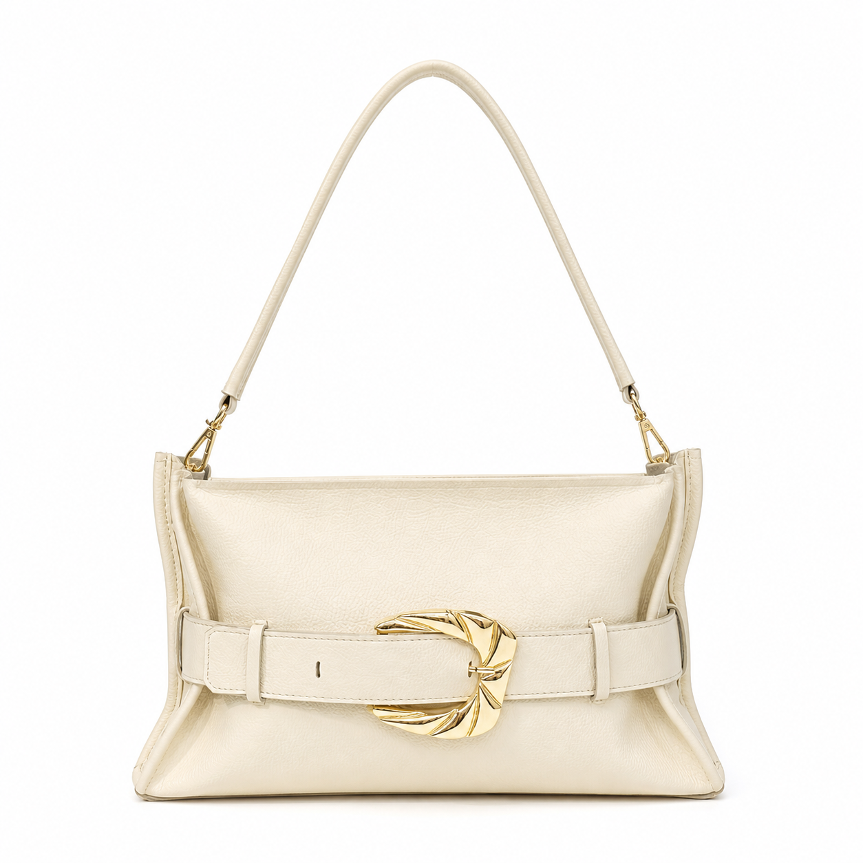 Vienca Ivory Luxe Buckle Shoulder Bag – Elegant Turkish Designer Handbag