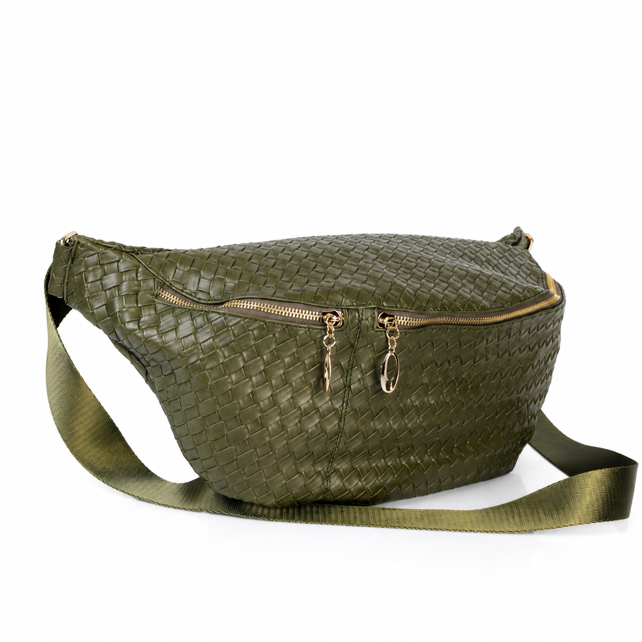 Vienca Olive Woven Luxe Belt Bag – Elegant Turkish Designer Crossbody Sling