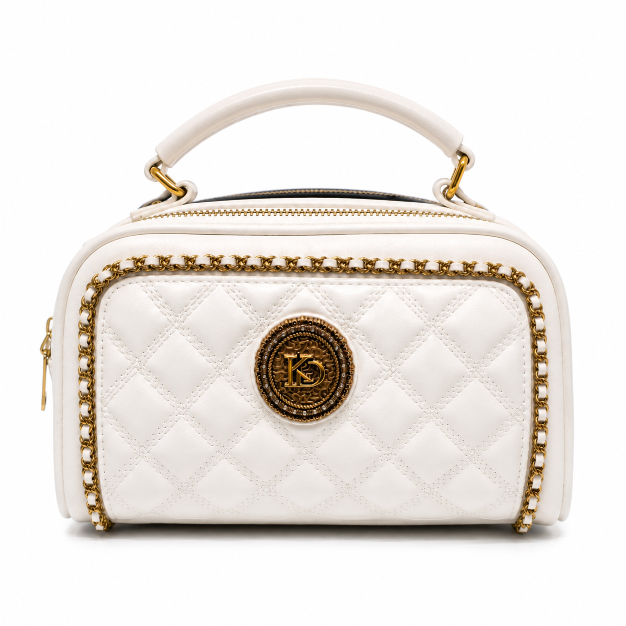 DSN Ivory Quilted Luxe Vanity Bag – Elegant Turkish Designer Crossbody Handbag