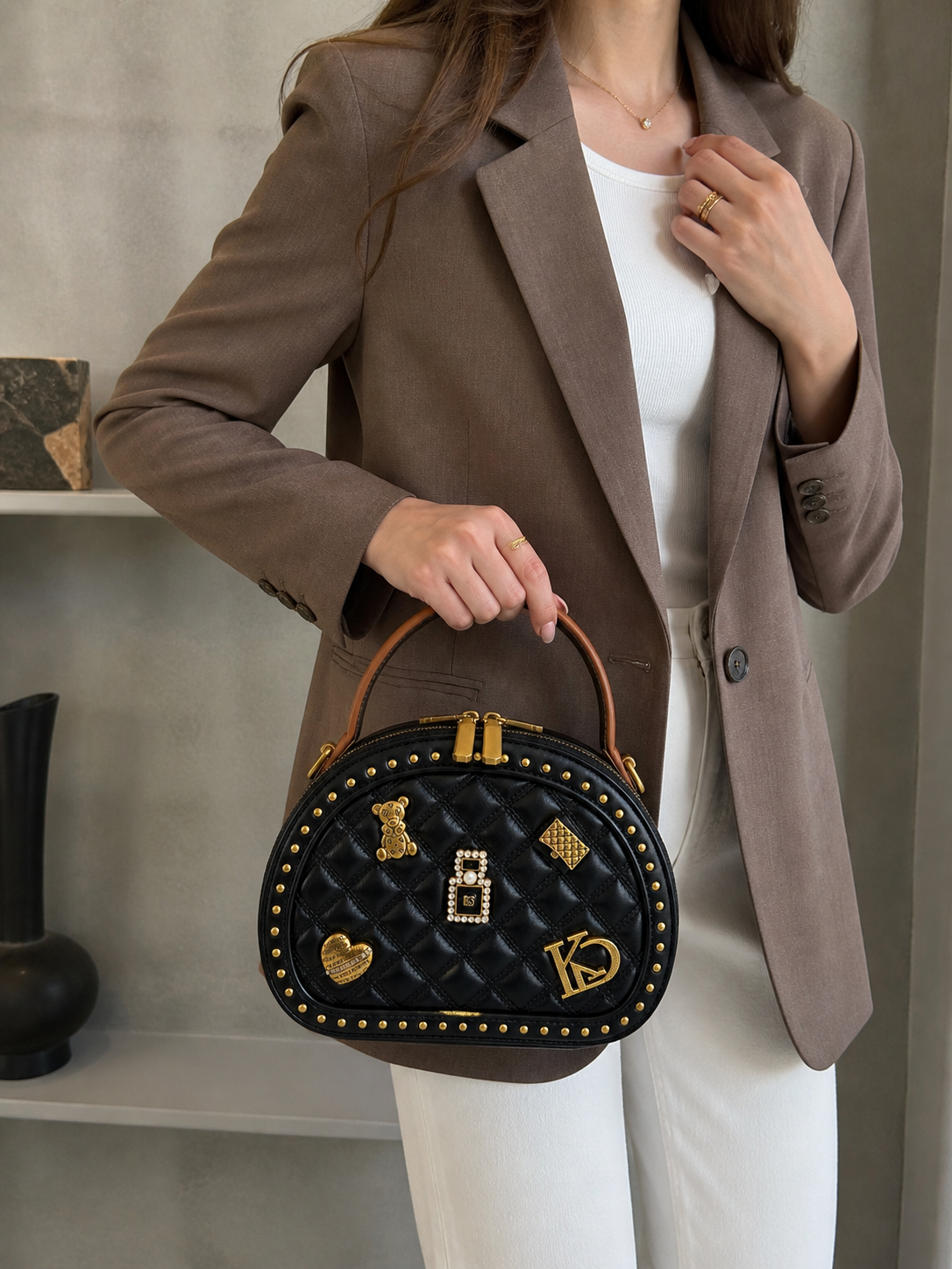 DSN Noir Royal Quilted Vanity Bag – Elegant Turkish Designer Statement Handbag