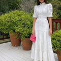 New Imperial White Elegance Maxi Dress – High Neck Lace Detail Dress