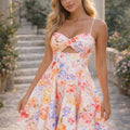 New Imperial Floral Mini Dress – Elegant Cut-Out Summer Dres