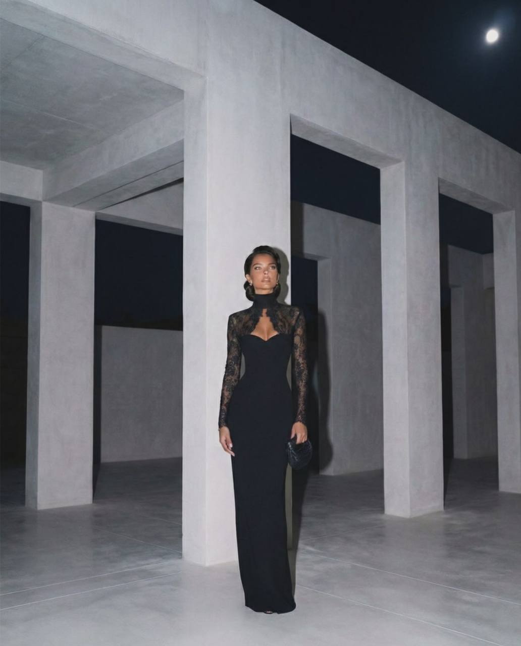 New Imperial Black Lace Evening Gown – Elegant High Neck Bodycon Dres