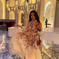 New Imperial Royal Floral Midi Dress – Elegant High Neck Belted Dre