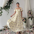 Dream Fashion Floral Midi Dress – Puff Sleeve Corset Style Dress