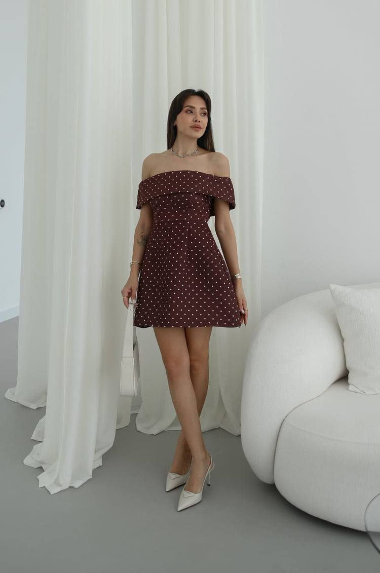 Dream Fashion Off-Shoulder Mini Dress – Polka Dot Flare Mini Dress
