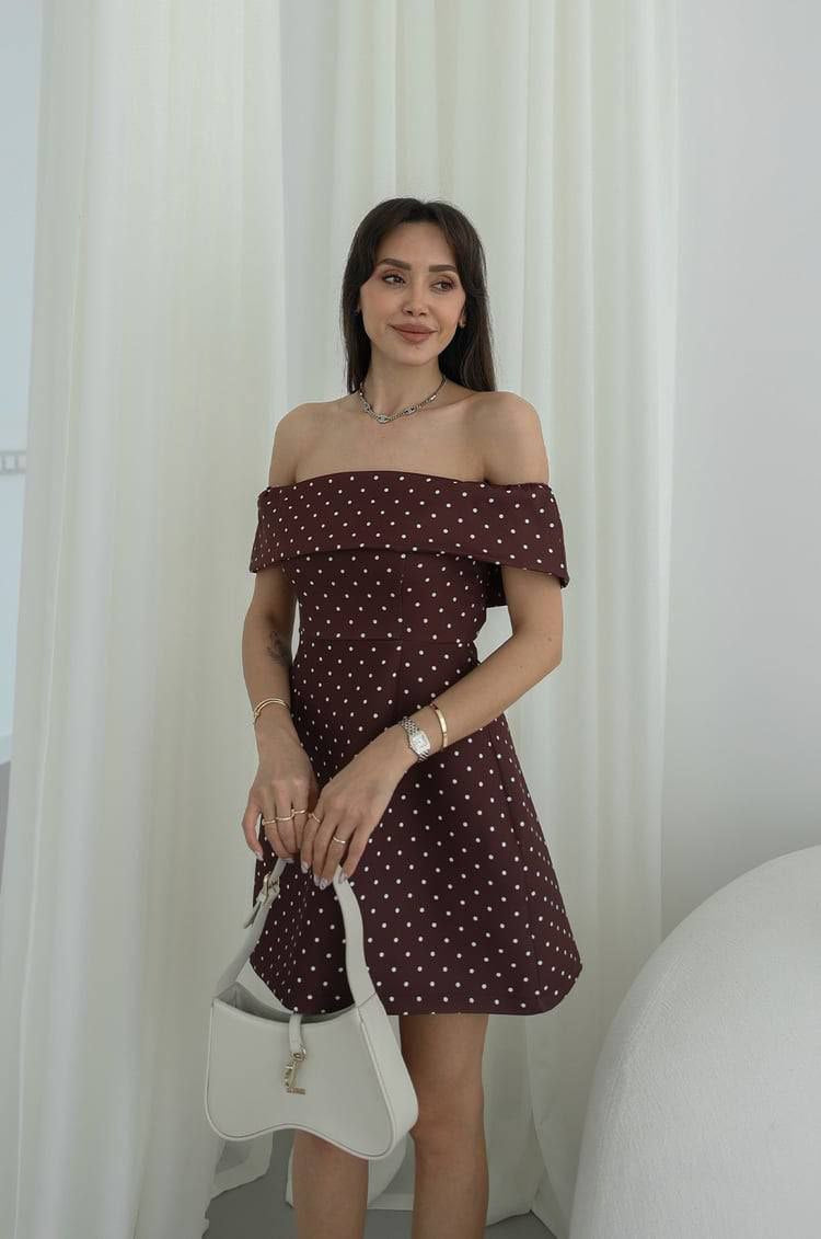 Dream Fashion Off-Shoulder Mini Dress – Polka Dot Flare Mini Dress