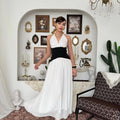 Dream Fashion Black and White Maxi Dress – Elegant Halter Neck Statement Dress
