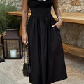 Dream Fashion Black Midi Dress – Elegant Contrast Trim Summer Dress