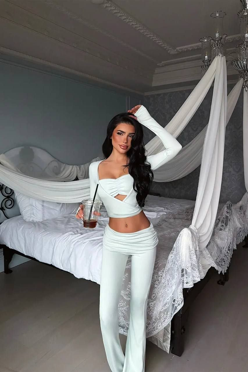 Dream Fashion Sculpted Lounge Set – Elegant Long Sleeve Two Piece Set