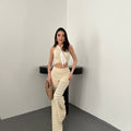 Dream Fashion Beige Knit Two Piece Summer Set