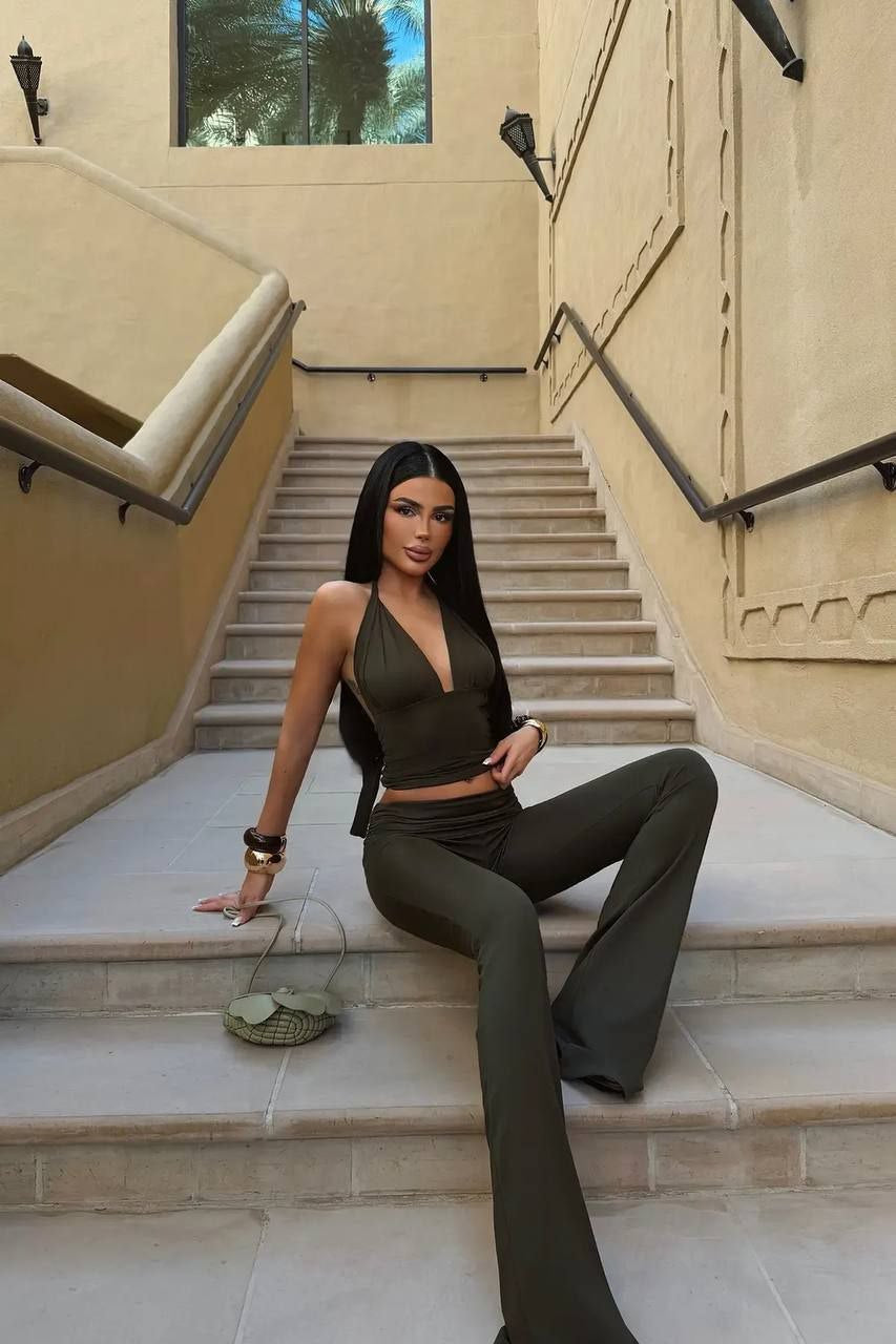 Dream Fashion Olive Luxe Flare Two Piece Set – Elegant Premium Women’s Outfit