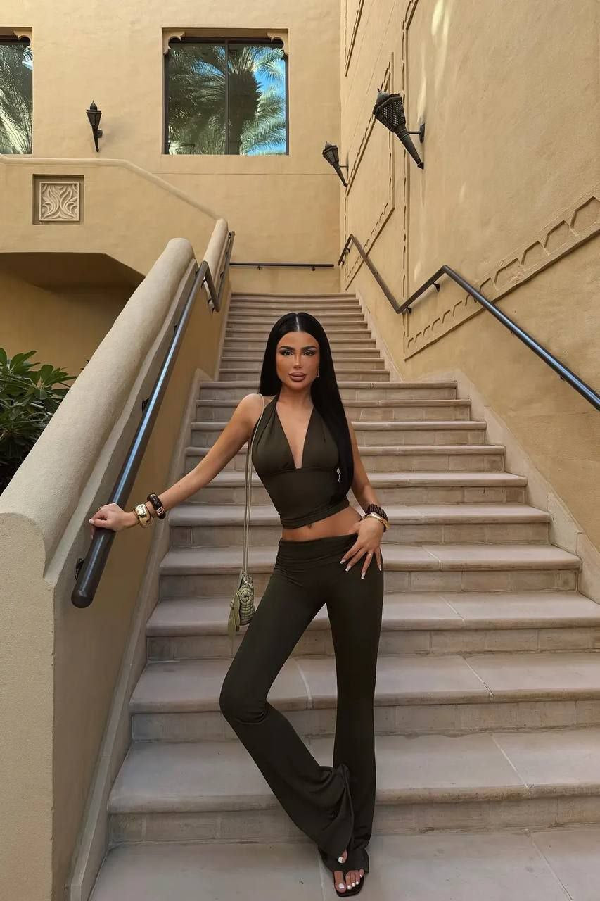 Dream Fashion Olive Luxe Flare Two Piece Set – Elegant Premium Women’s Outfit