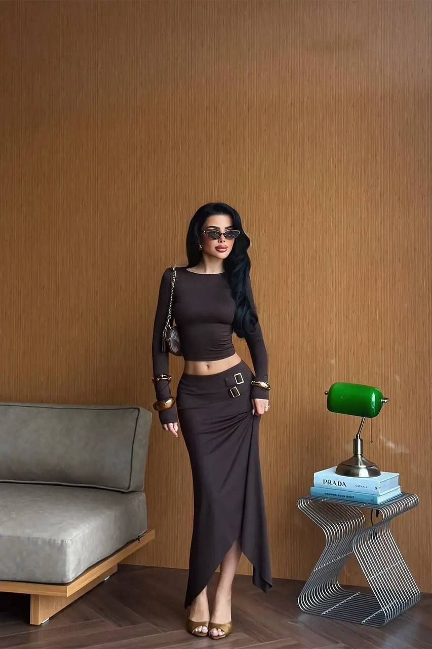Dream Fashion Mocha Elegance Two Piece Skirt Set – Luxury Chic Women’s Outfit