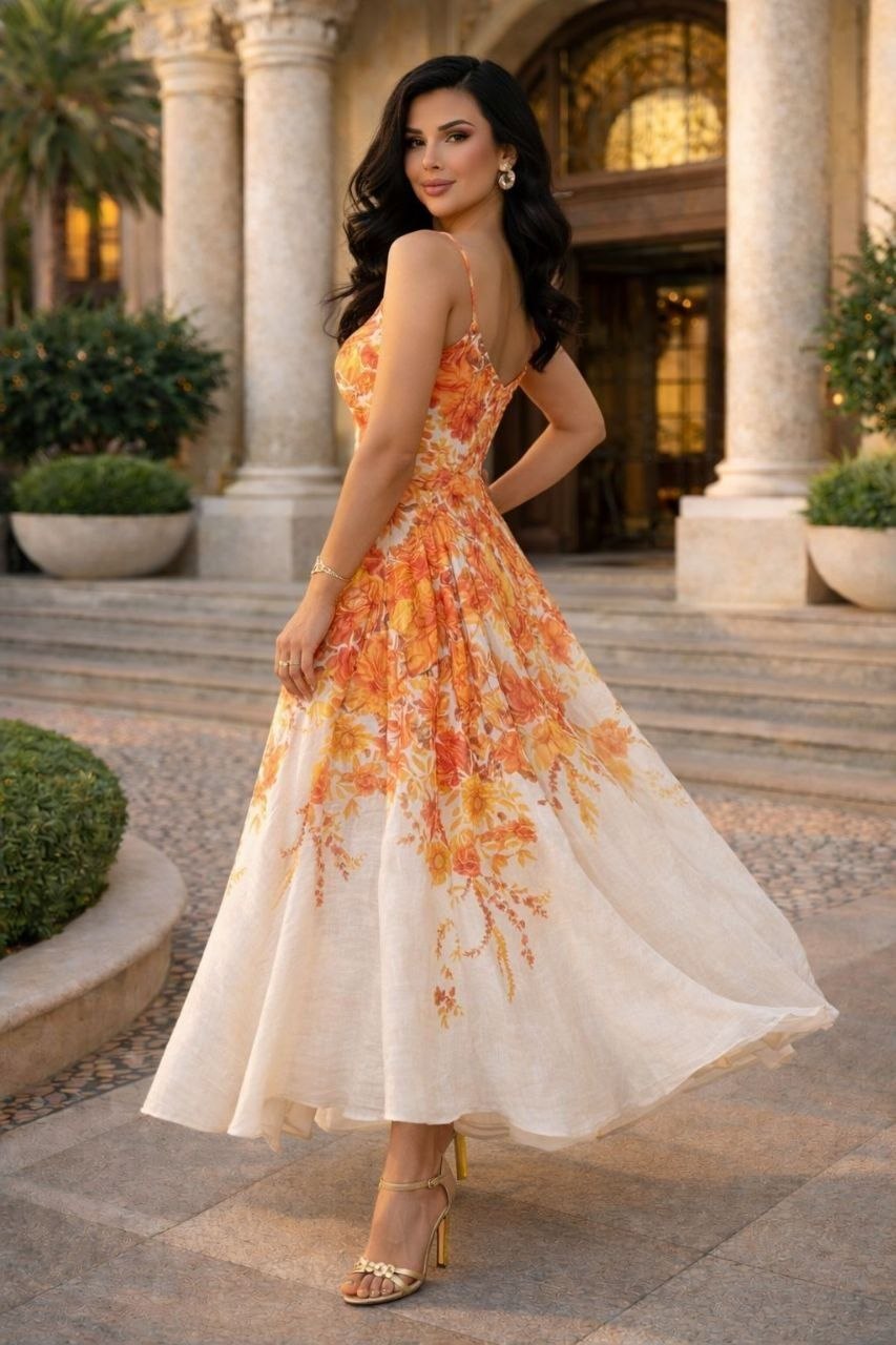 Sunset Bloom Floral Midi Dress
Elegant Summer Garden Party Dress for Women