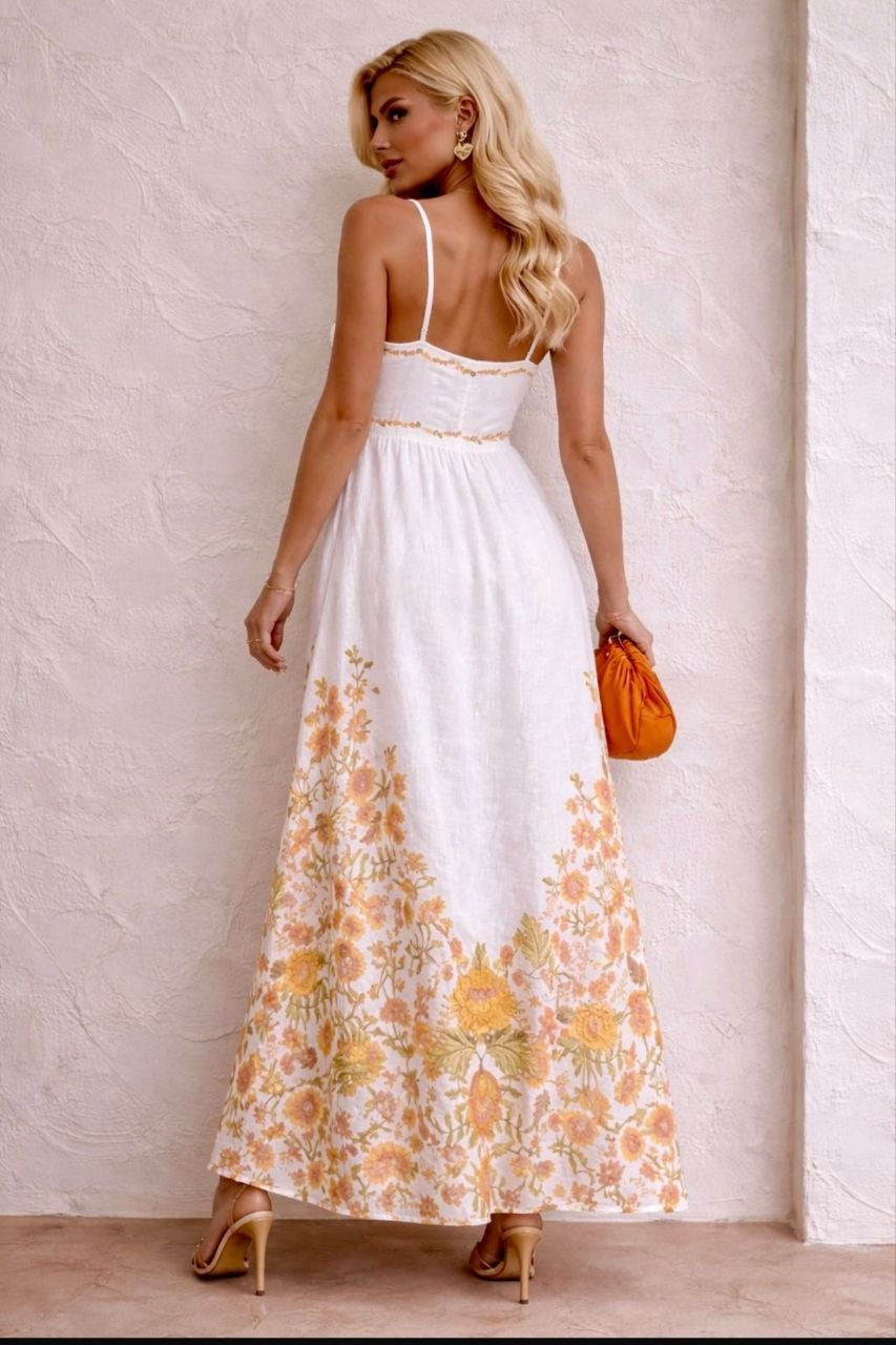 Sunlit Bloom Embroidered Maxi Dress