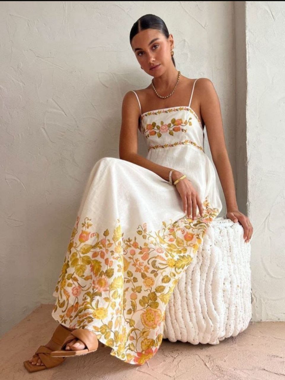 Sunlit Bloom Embroidered Maxi Dress