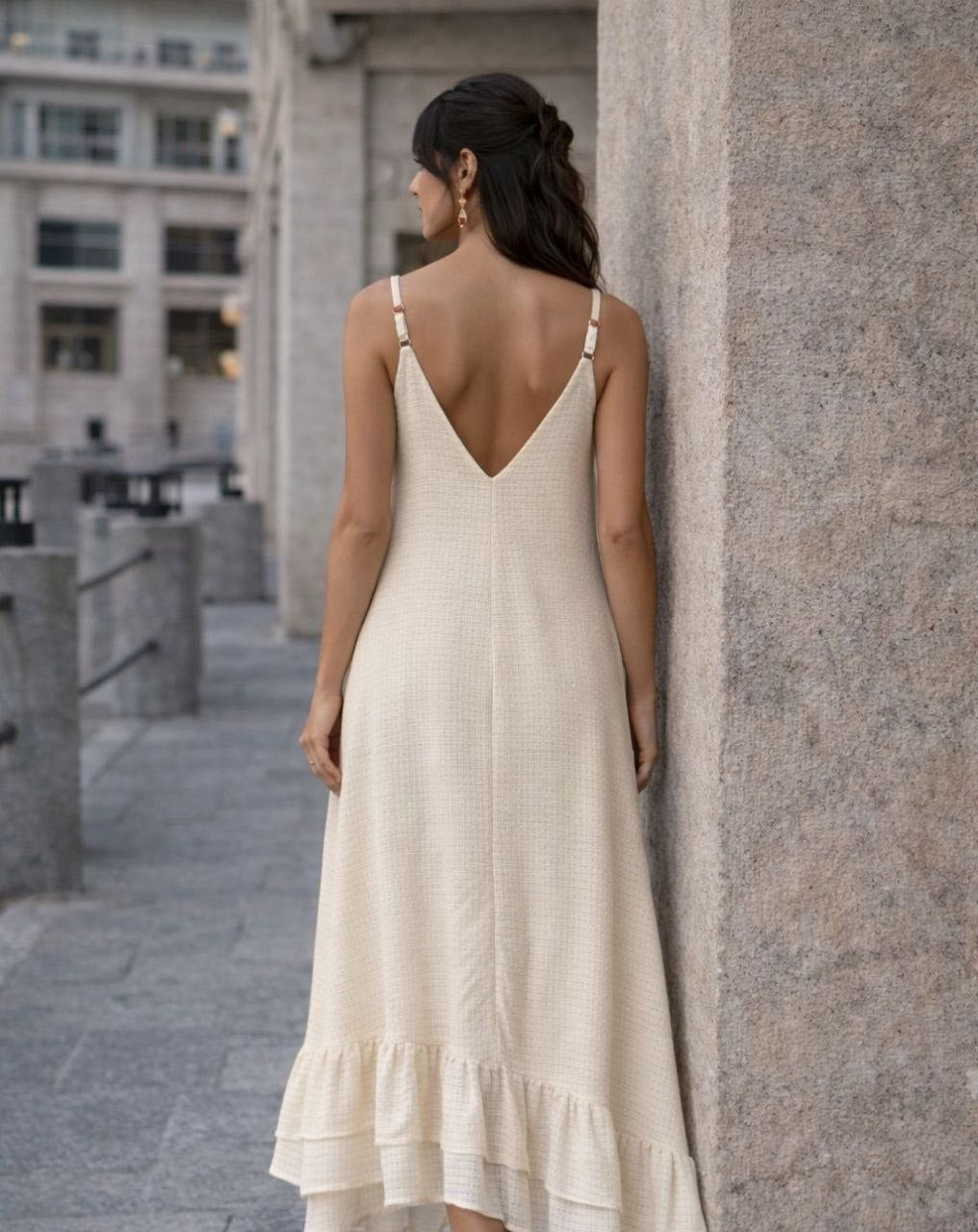 Coastal Breeze Ruffle Hem Maxi Dress