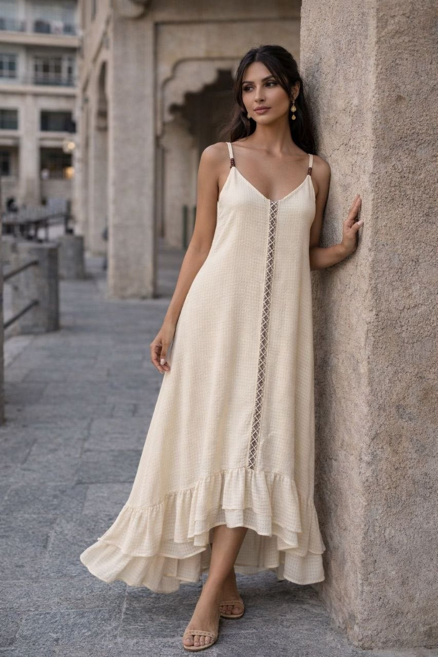 Coastal Breeze Ruffle Hem Maxi Dress