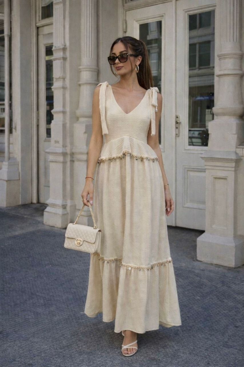 Monaco Tie-Shoulder Maxi Dress