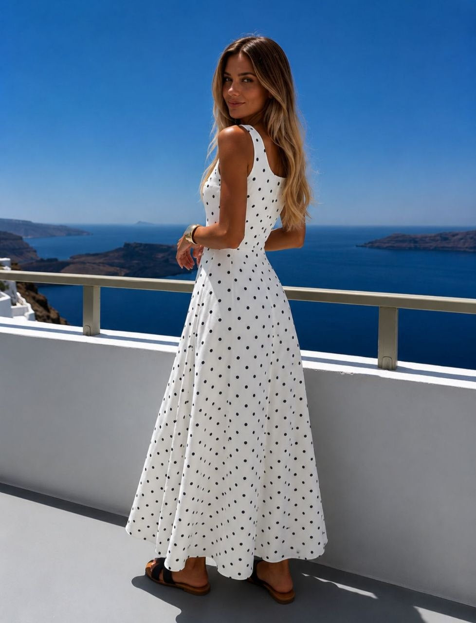 Santorini Polka Dot Maxi Dress