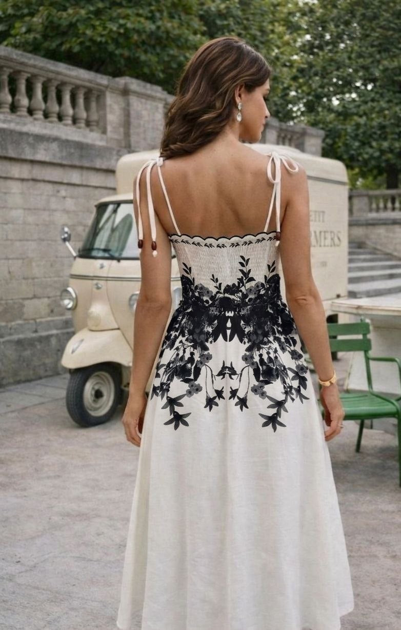 Midnight Bloom Contrast Midi Dress