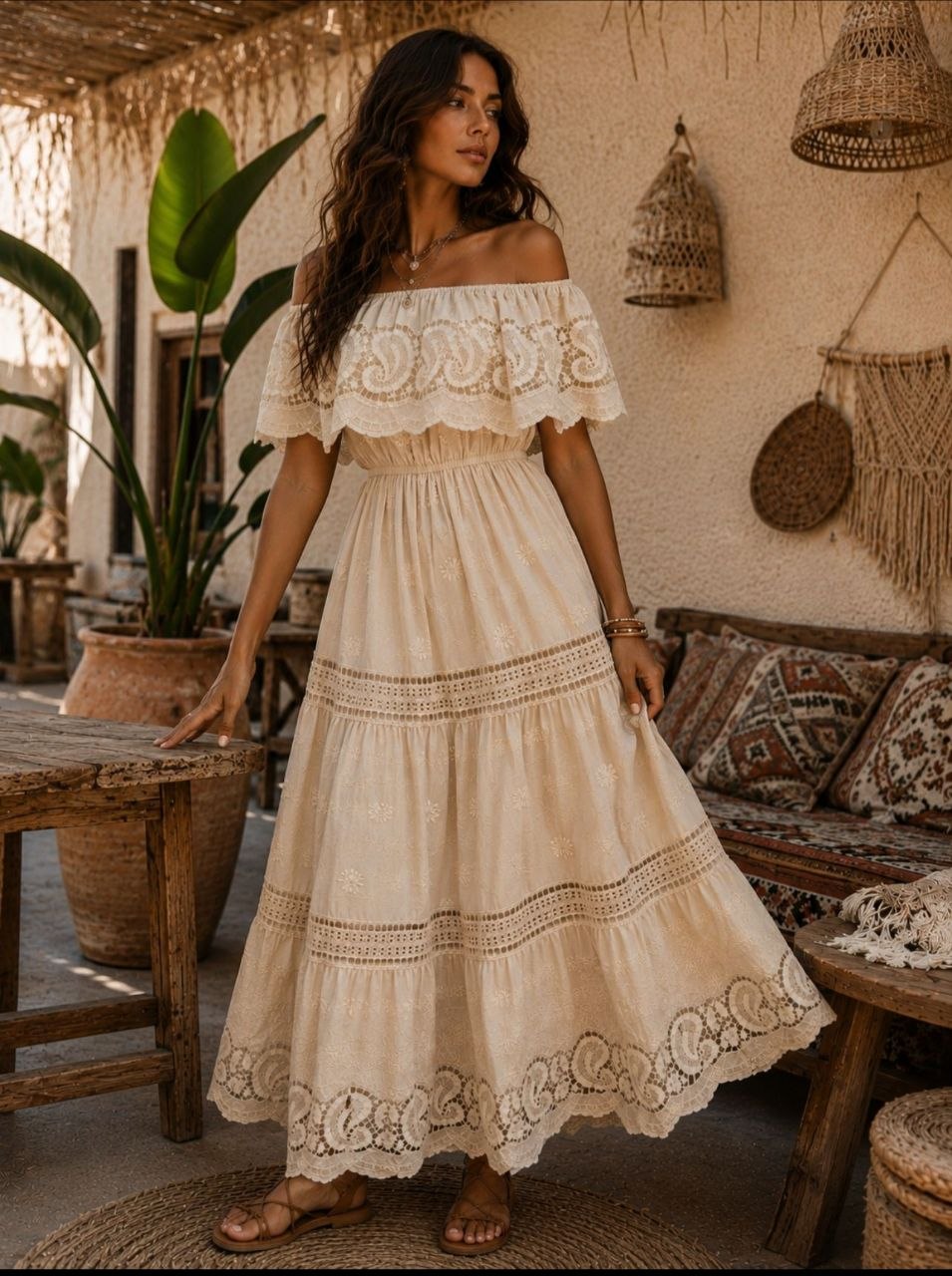 Isla Luxe Lace Off-Shoulder Bohemian Maxi Dress