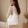 Elegant White Hobo Tote Bag – Large Capacity Everyday Shoulder Handbag