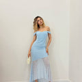 Sky Blue Lace Off-Shoulder Midi Dress – Elegant Floral Lace Evening & Party Dress